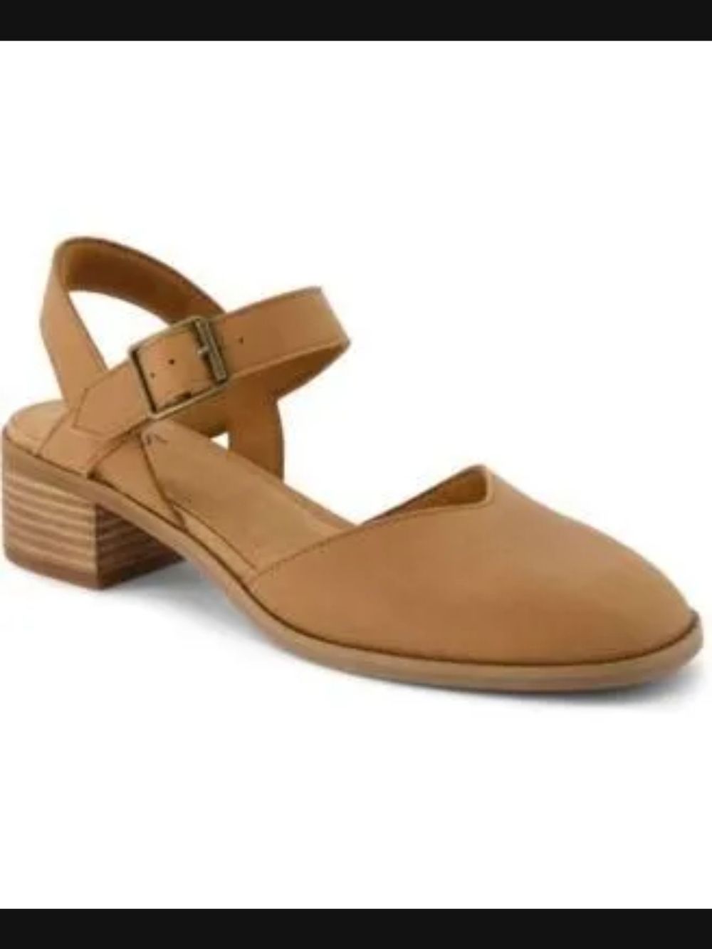 $110 Toms Tan Leather Slingback Low Block Heel Mules